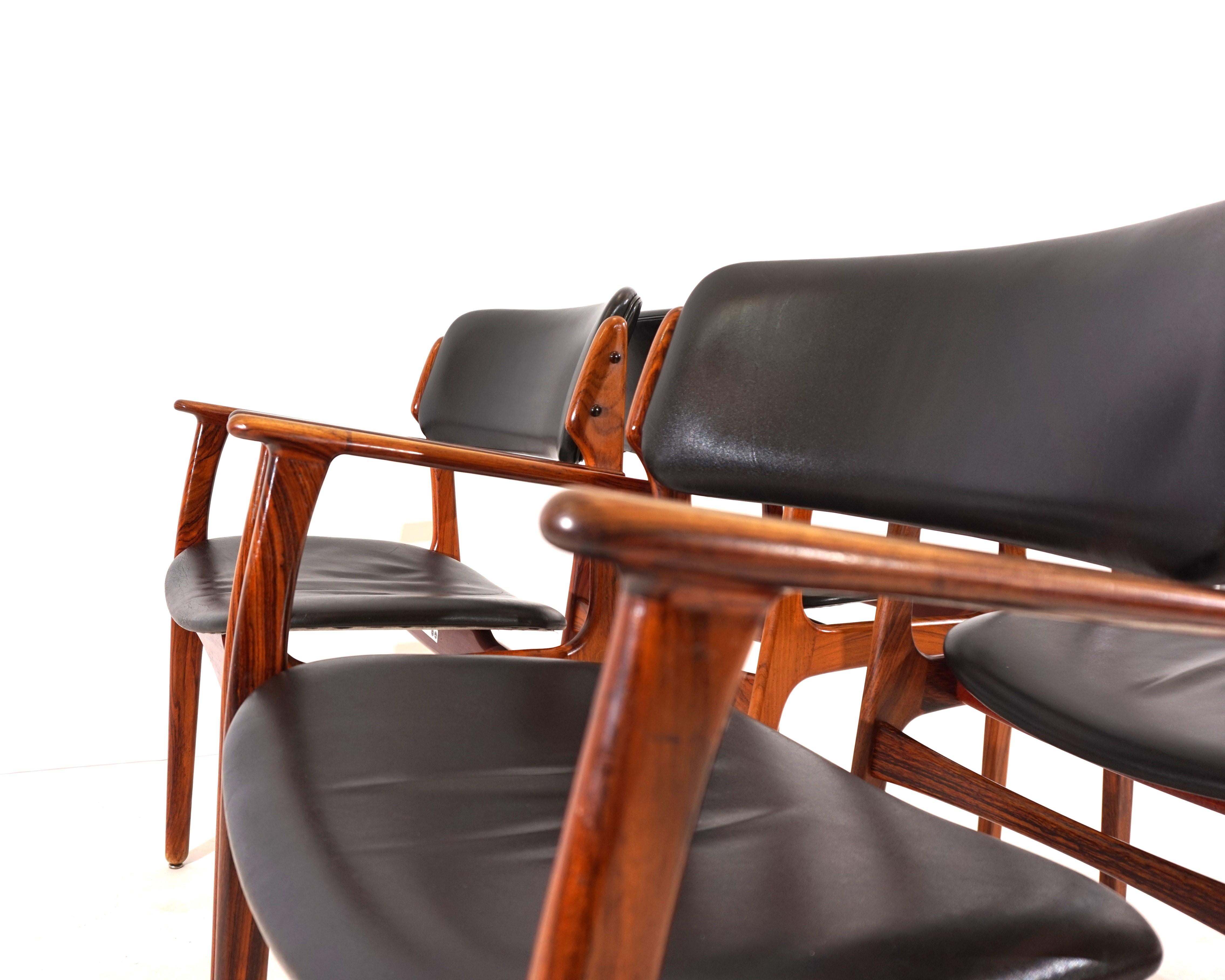 Ensemble de 4 chaises de salle à manger en bois de rose OD 50 d'Erik Buck pour OD Mobler 3