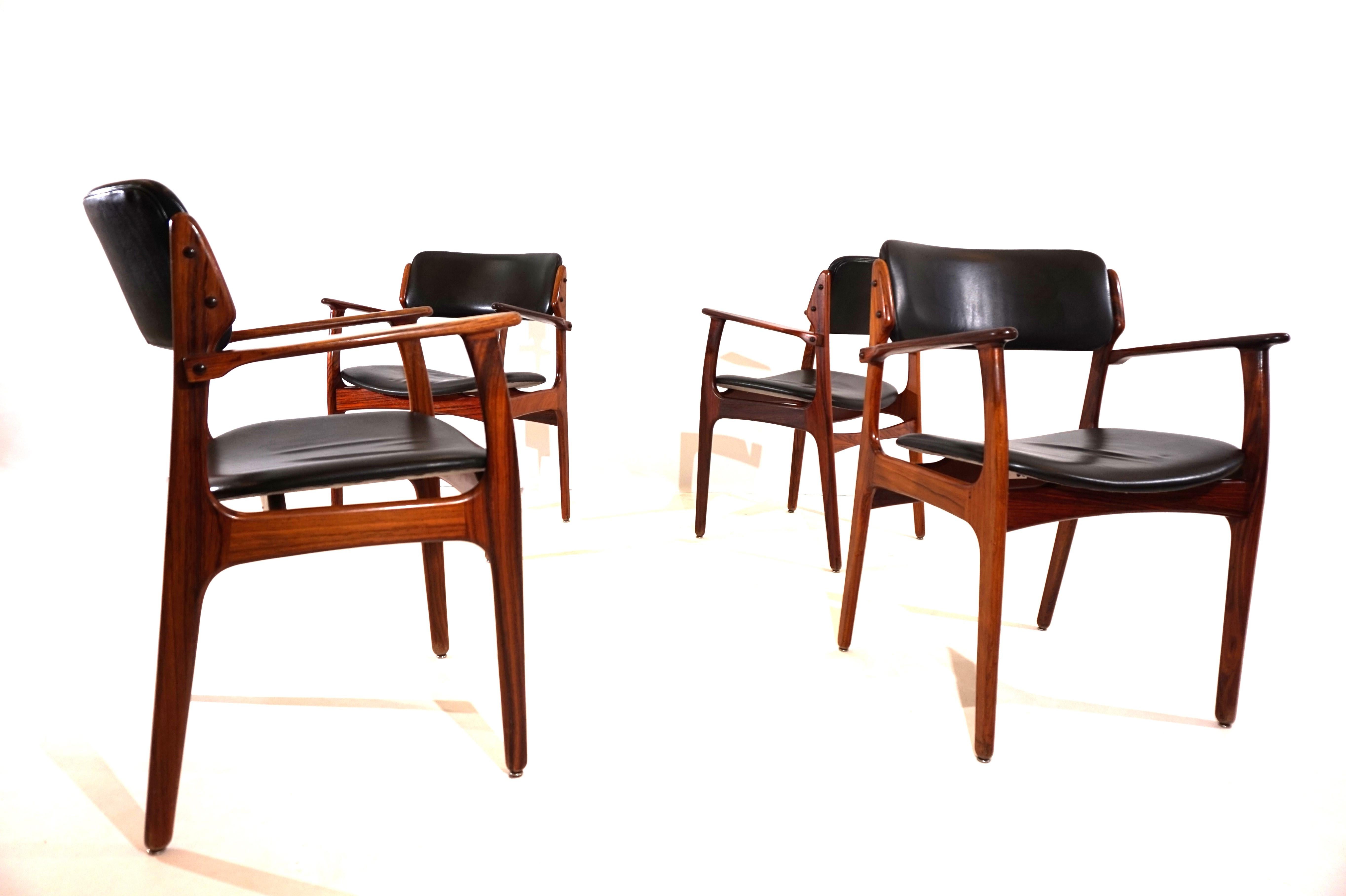 Erik Buck set of 4 OD 50 rosewood dining chairs for OD Mobler For Sale 9
