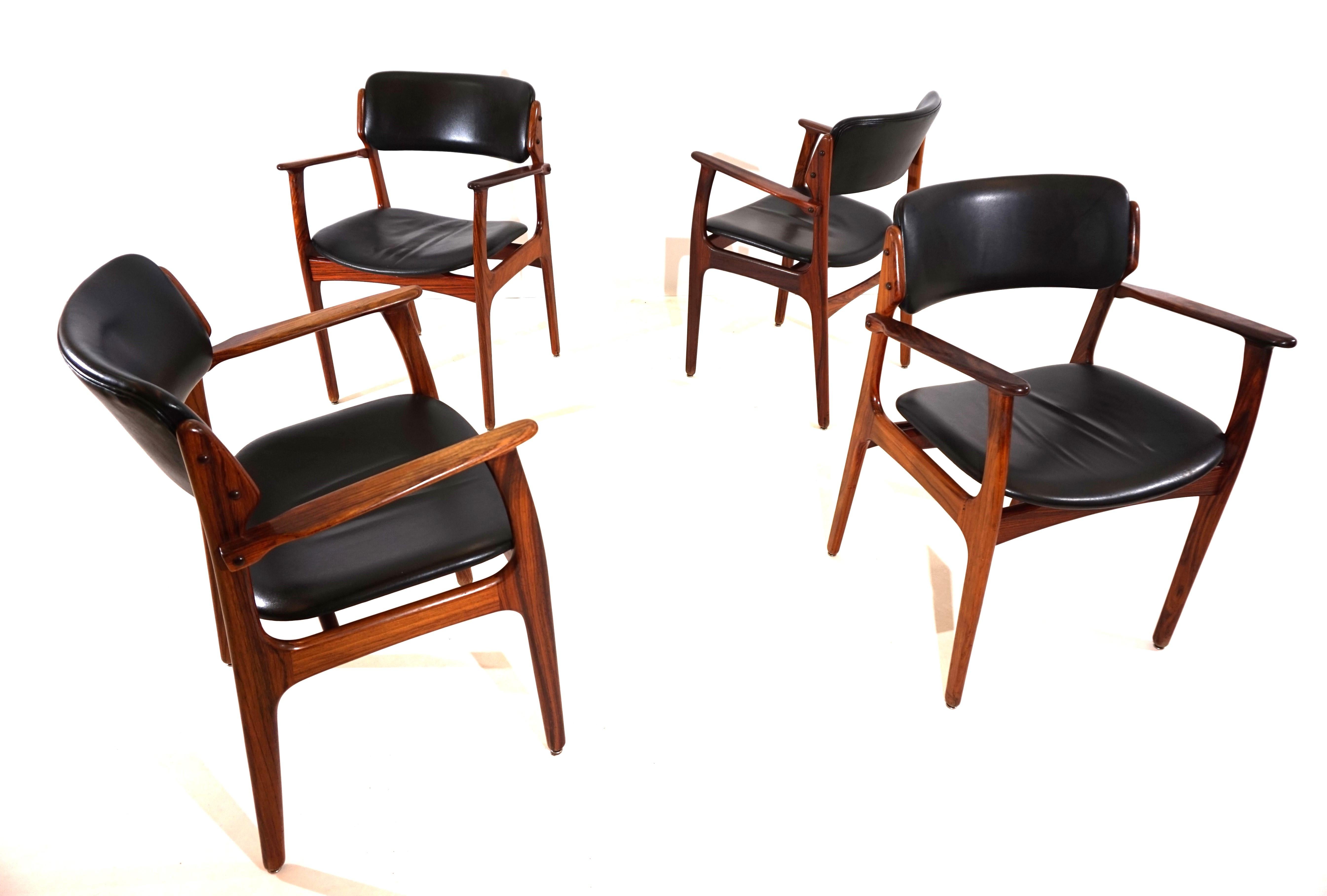 Erik Buck set of 4 OD 50 rosewood dining chairs for OD Mobler For Sale 10