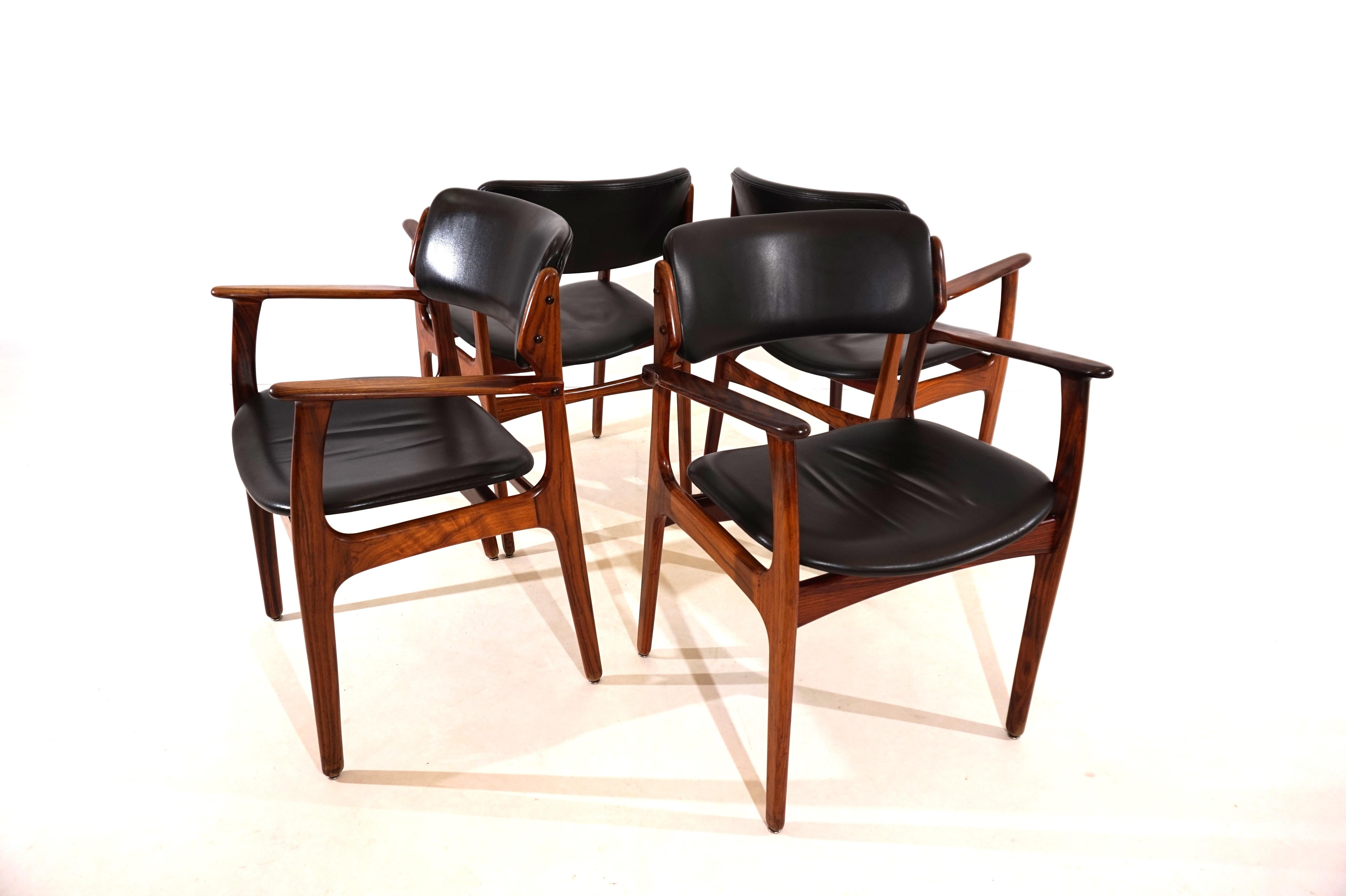 Erik Buck set of 4 OD 50 rosewood dining chairs for OD Mobler For Sale 11