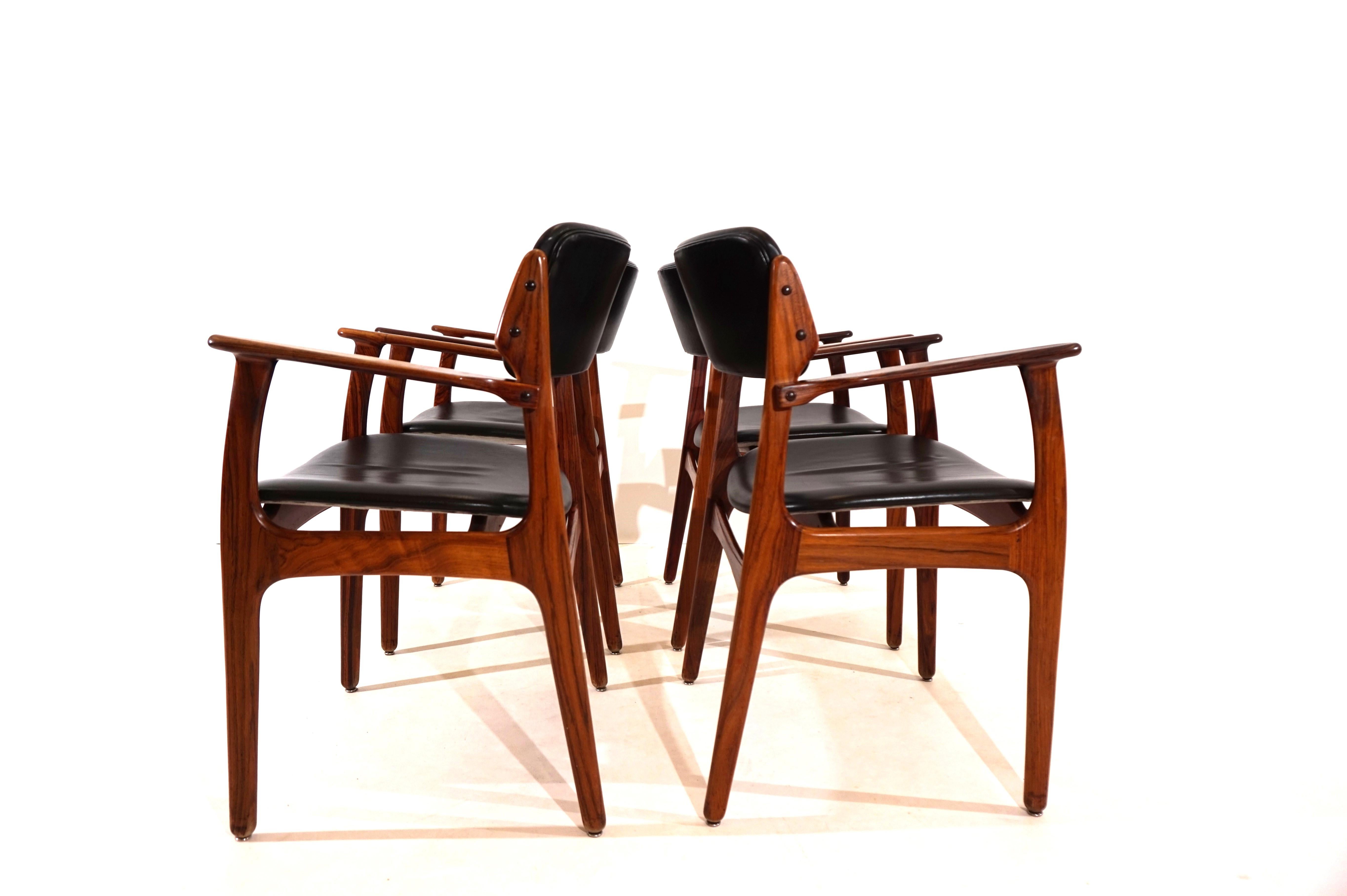 Erik Buck set of 4 OD 50 rosewood dining chairs for OD Mobler For Sale 12