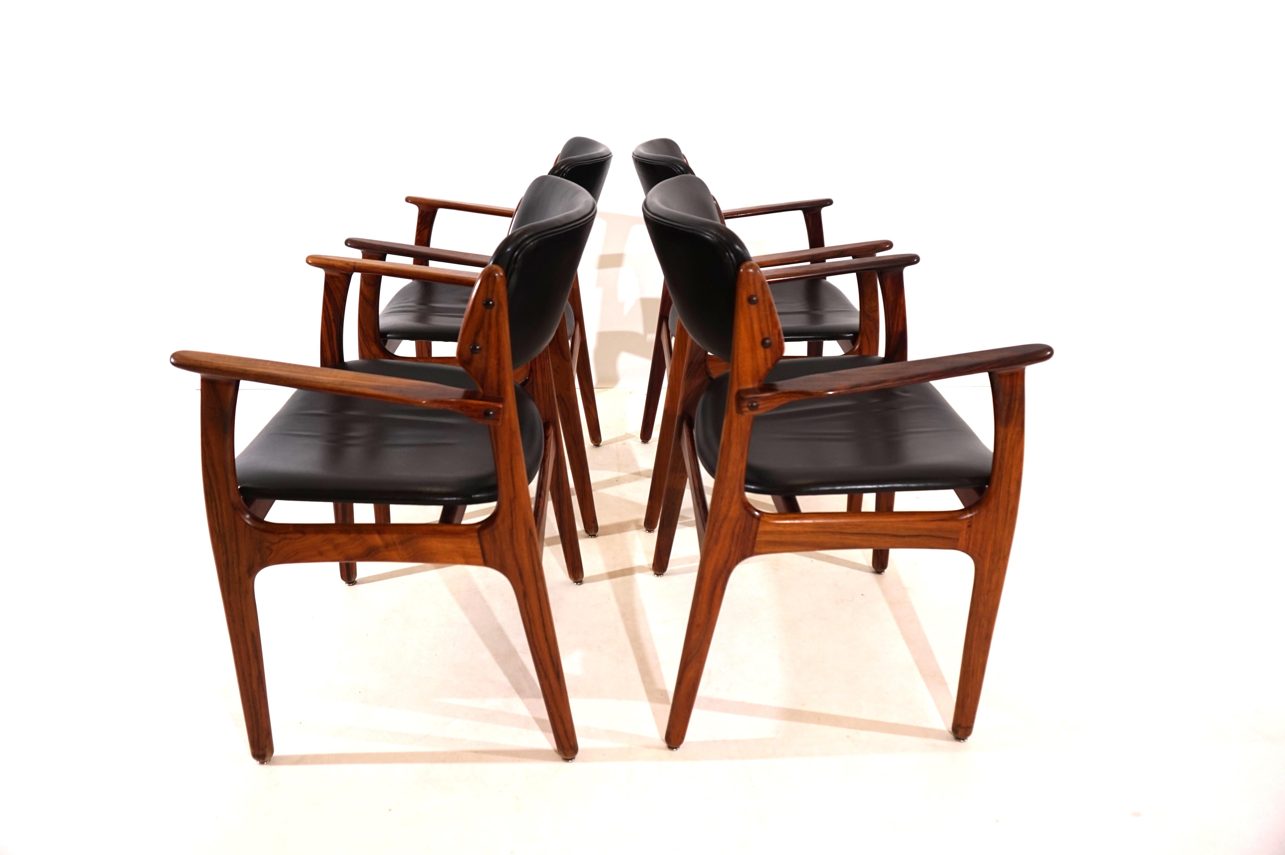 Erik Buck set of 4 OD 50 rosewood dining chairs for OD Mobler For Sale 1