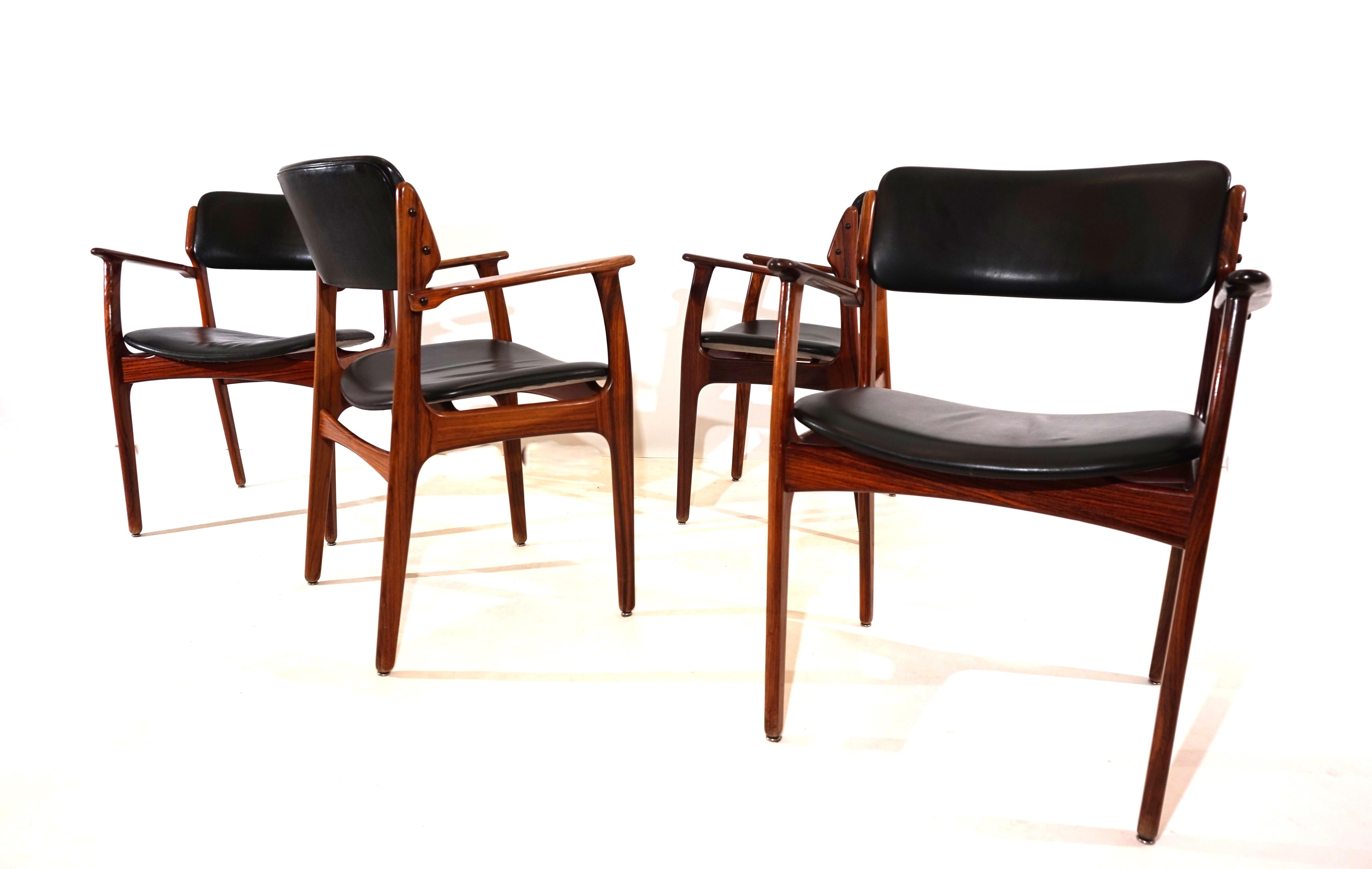Erik Buck set of 4 OD 50 rosewood dining chairs for OD Mobler For Sale 2
