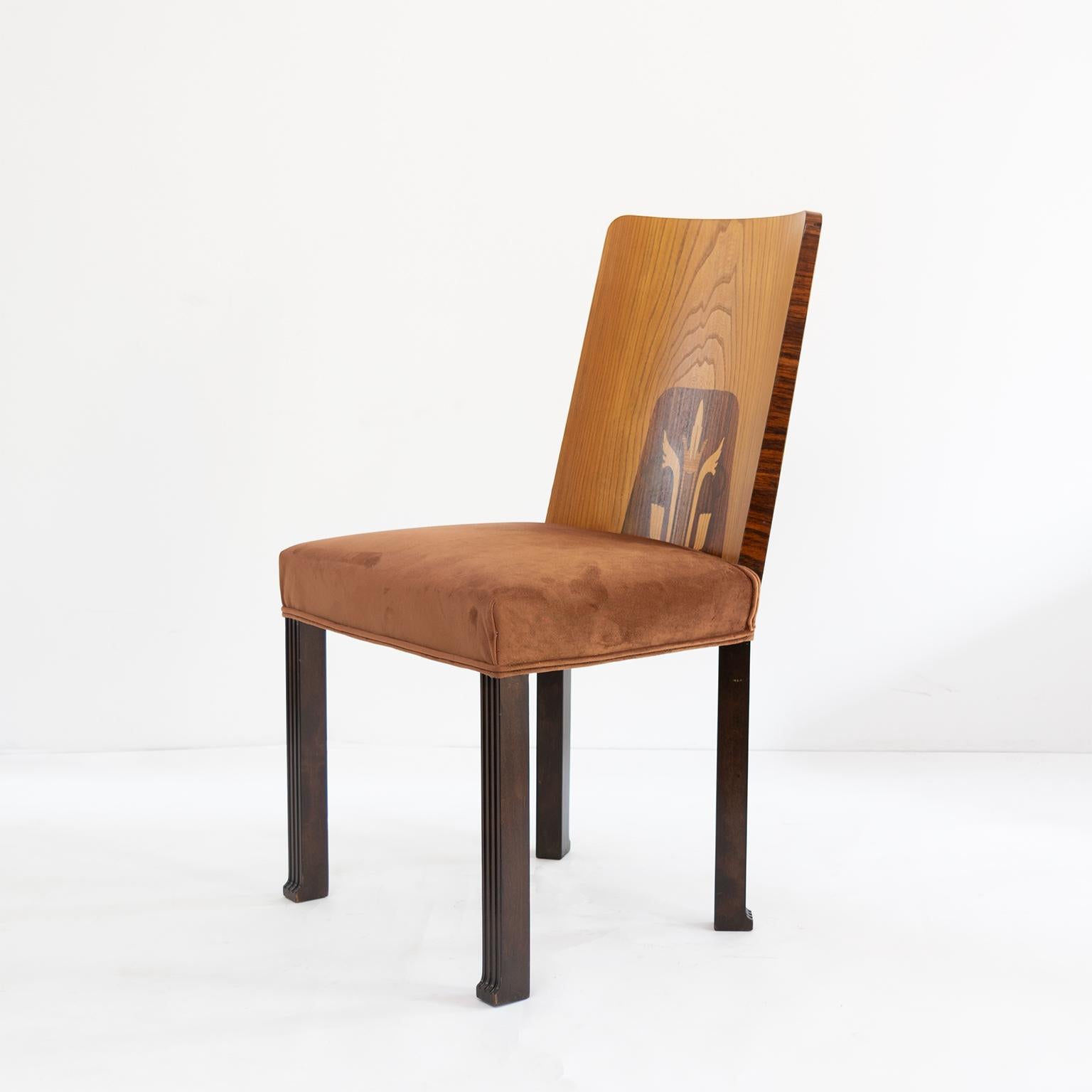 Scandinavian Erik Chambert Set of 6 Swedish Art Deco Side Chairs with Marquetry