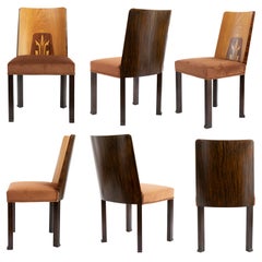 Erik Chambert Set of 6 Swedish Art Deco Side Chairs with Marquetry