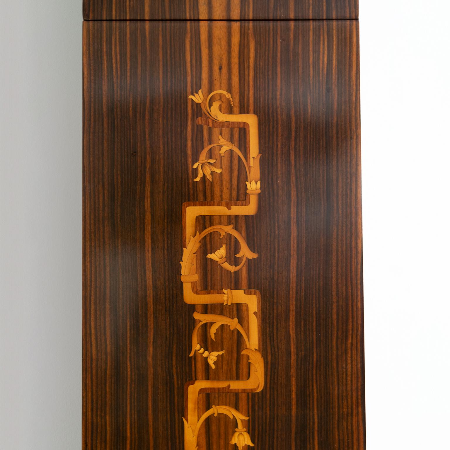 Erik Chambert Swedish Art Deco Floor Clock in Rosewood and Decorative Marquetry In Good Condition In New York, NY