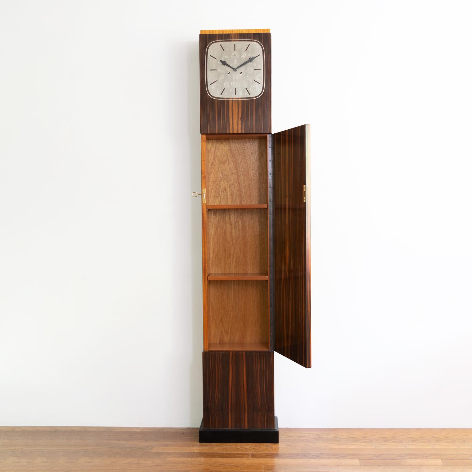 Erik Chambert Swedish Art Deco Floor Clock in Rosewood and Decorative Marquetry 1