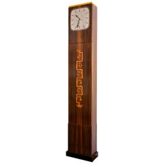 Vintage Erik Chambert Swedish Art Deco Floor Clock in Rosewood and Decorative Marquetry