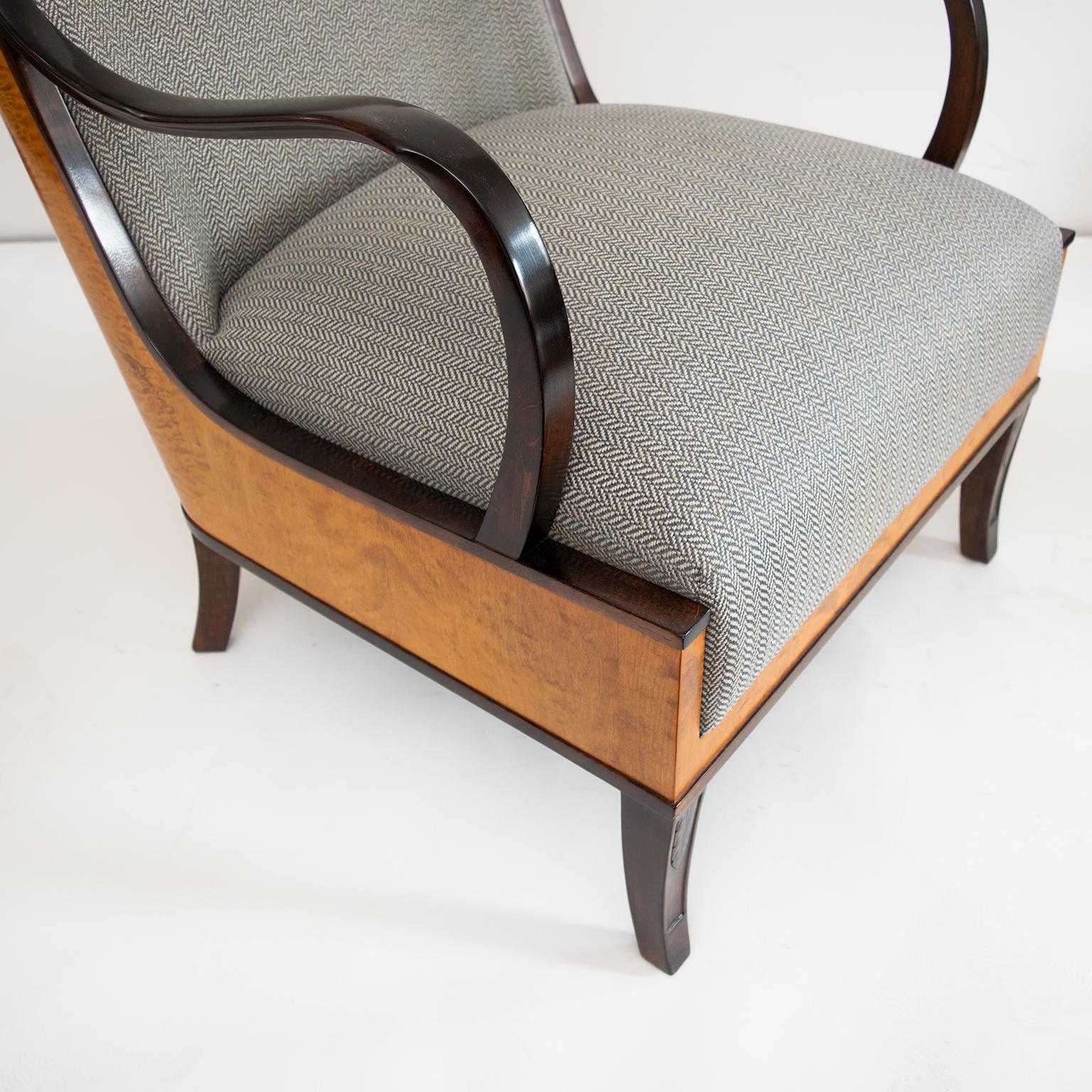 Wood Erik Chambert Swedish Art Deco Pair of Lounge Chairs with Flame Birch Veneer