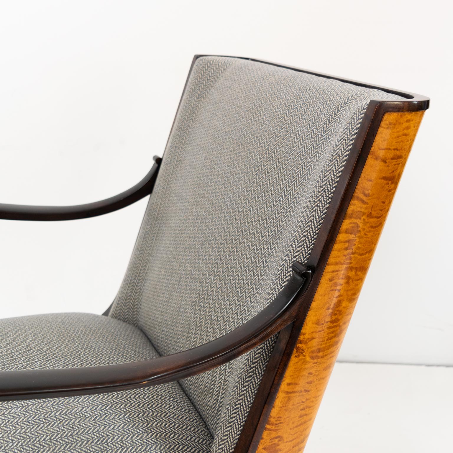 Erik Chambert Swedish Art Deco Pair of Lounge Chairs with Flame Birch Veneer 1