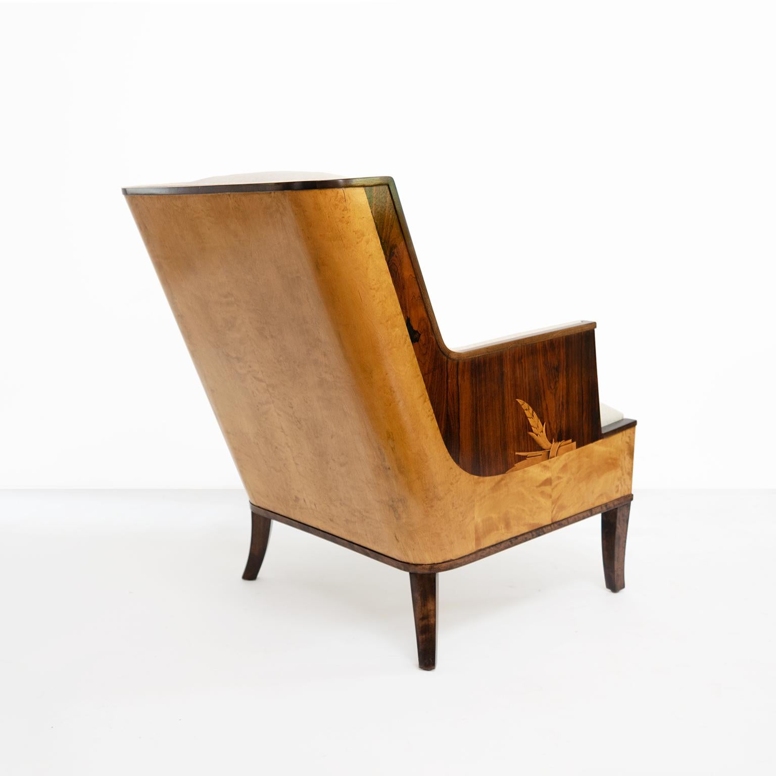 Erik Chambert Swedish Art Deco Scandinavian Modern Marquetry Lounge Chairs 5