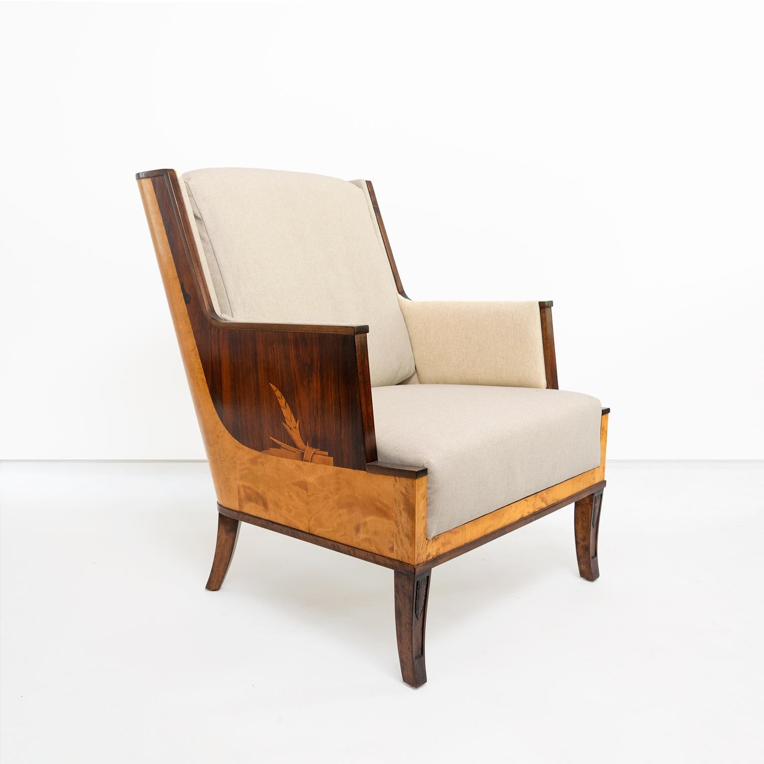 Erik Chambert Swedish Art Deco Scandinavian Modern Marquetry Lounge Chairs In Good Condition In New York, NY