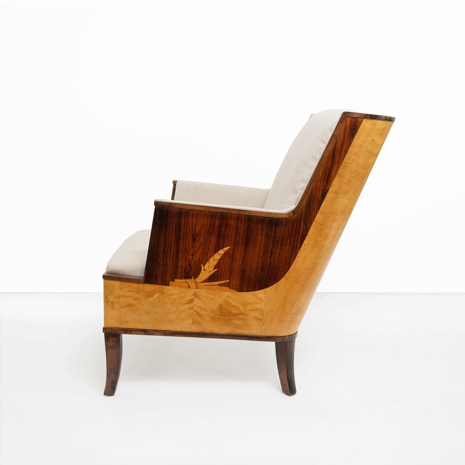 20th Century Erik Chambert Swedish Art Deco Scandinavian Modern Marquetry Lounge Chairs