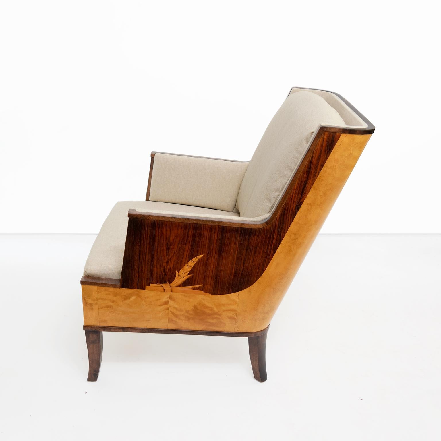 Rosewood Erik Chambert Swedish Art Deco Scandinavian Modern Marquetry Lounge Chairs