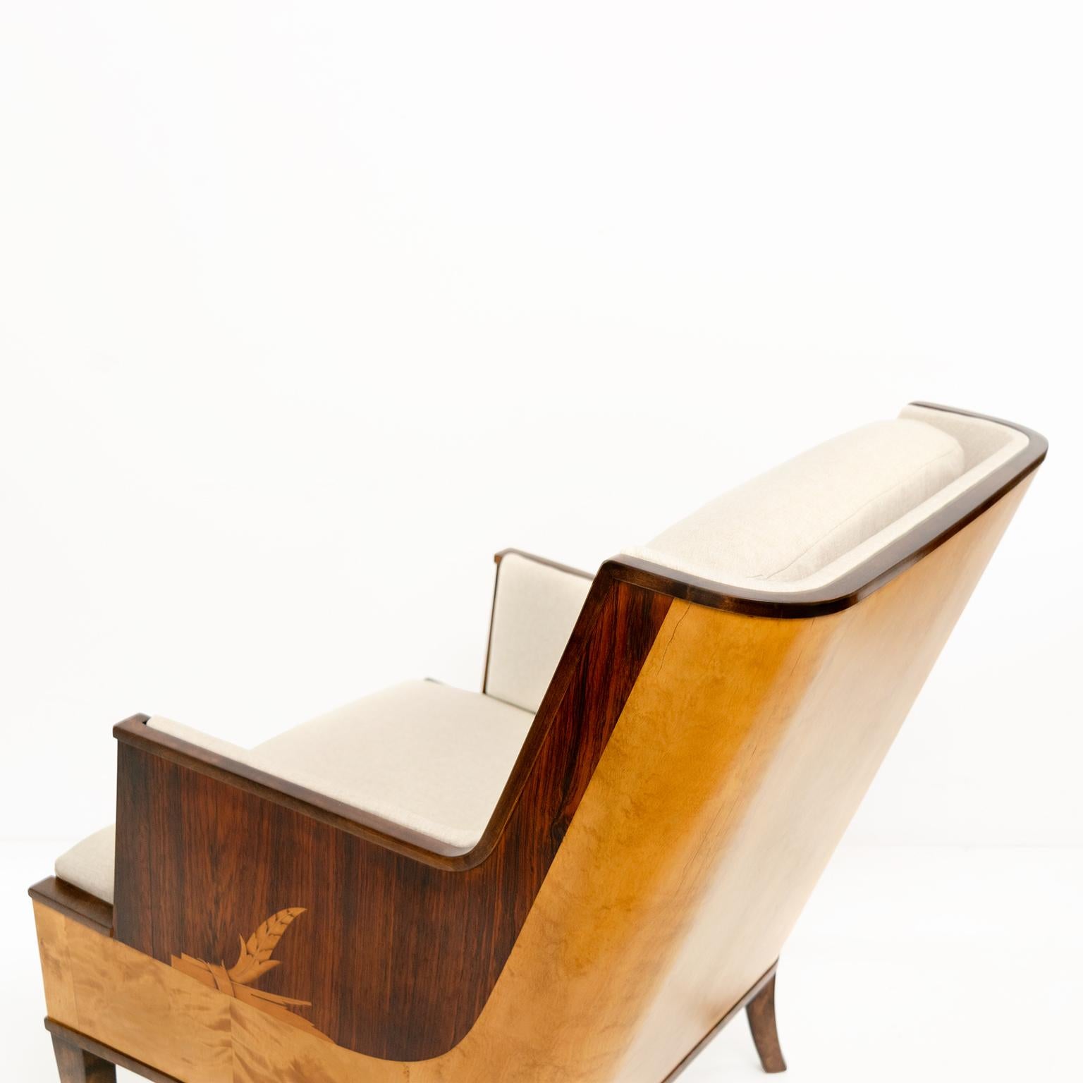 Erik Chambert Swedish Art Deco Scandinavian Modern Marquetry Lounge Chairs 1