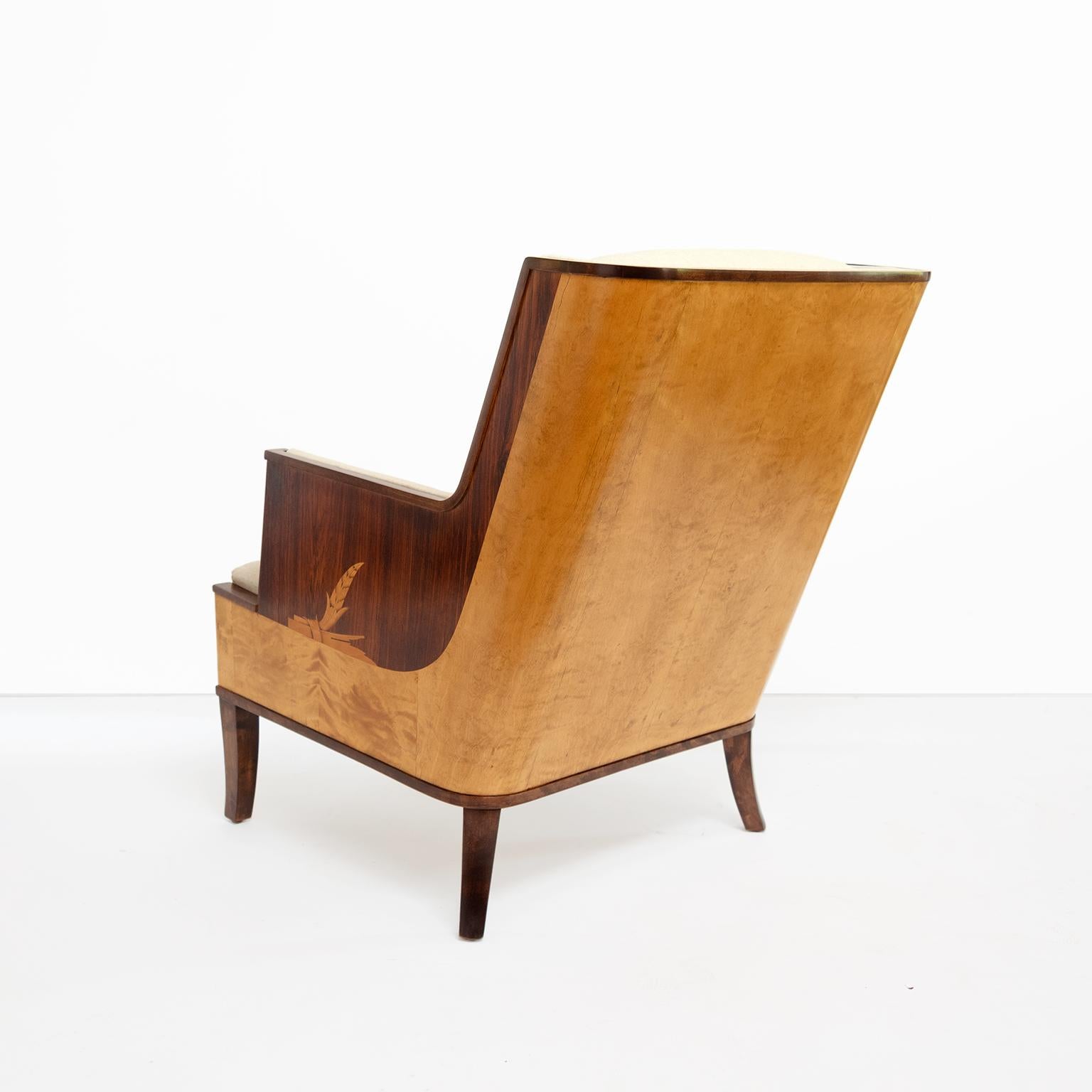 Erik Chambert Swedish Art Deco Scandinavian Modern Marquetry Lounge Chairs 2