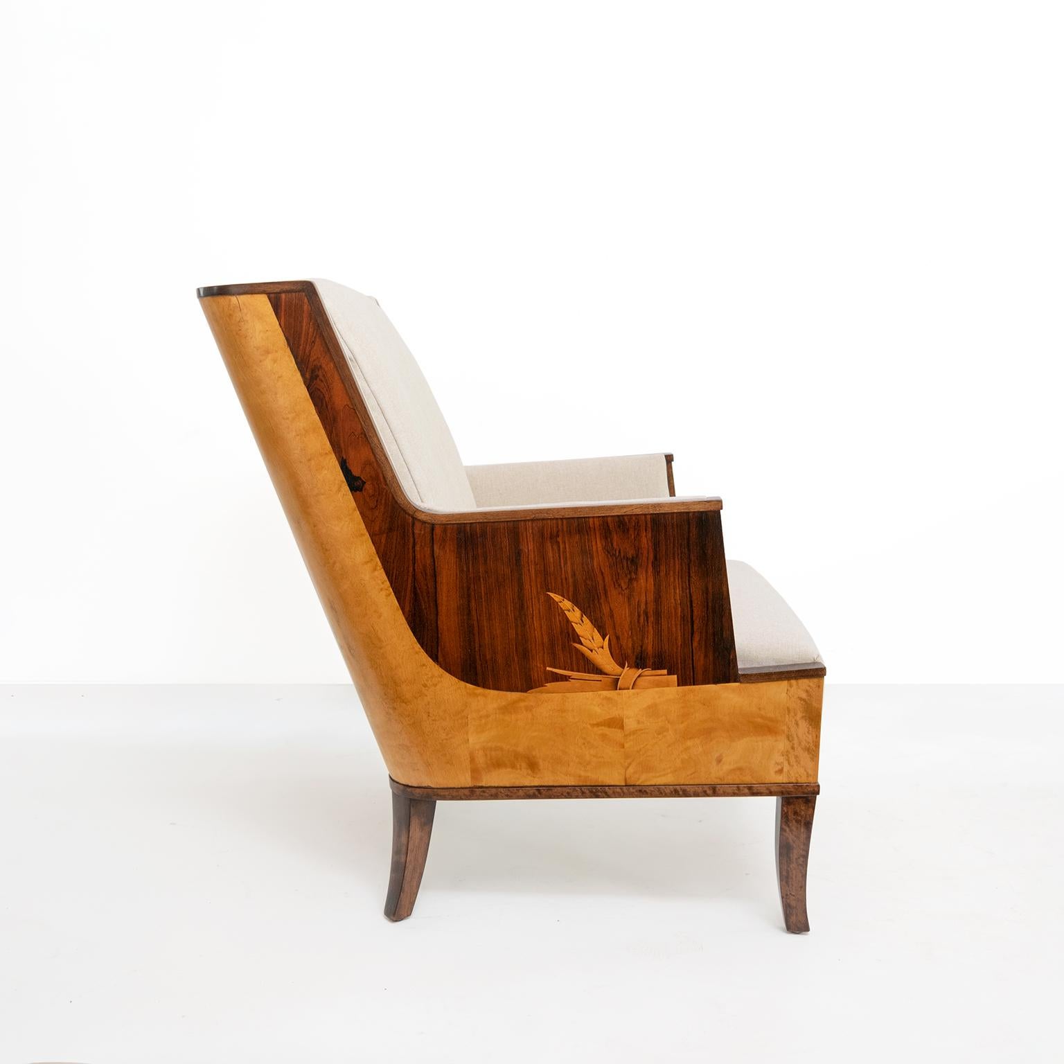 Erik Chambert Swedish Art Deco Scandinavian Modern Marquetry Lounge Chairs 4