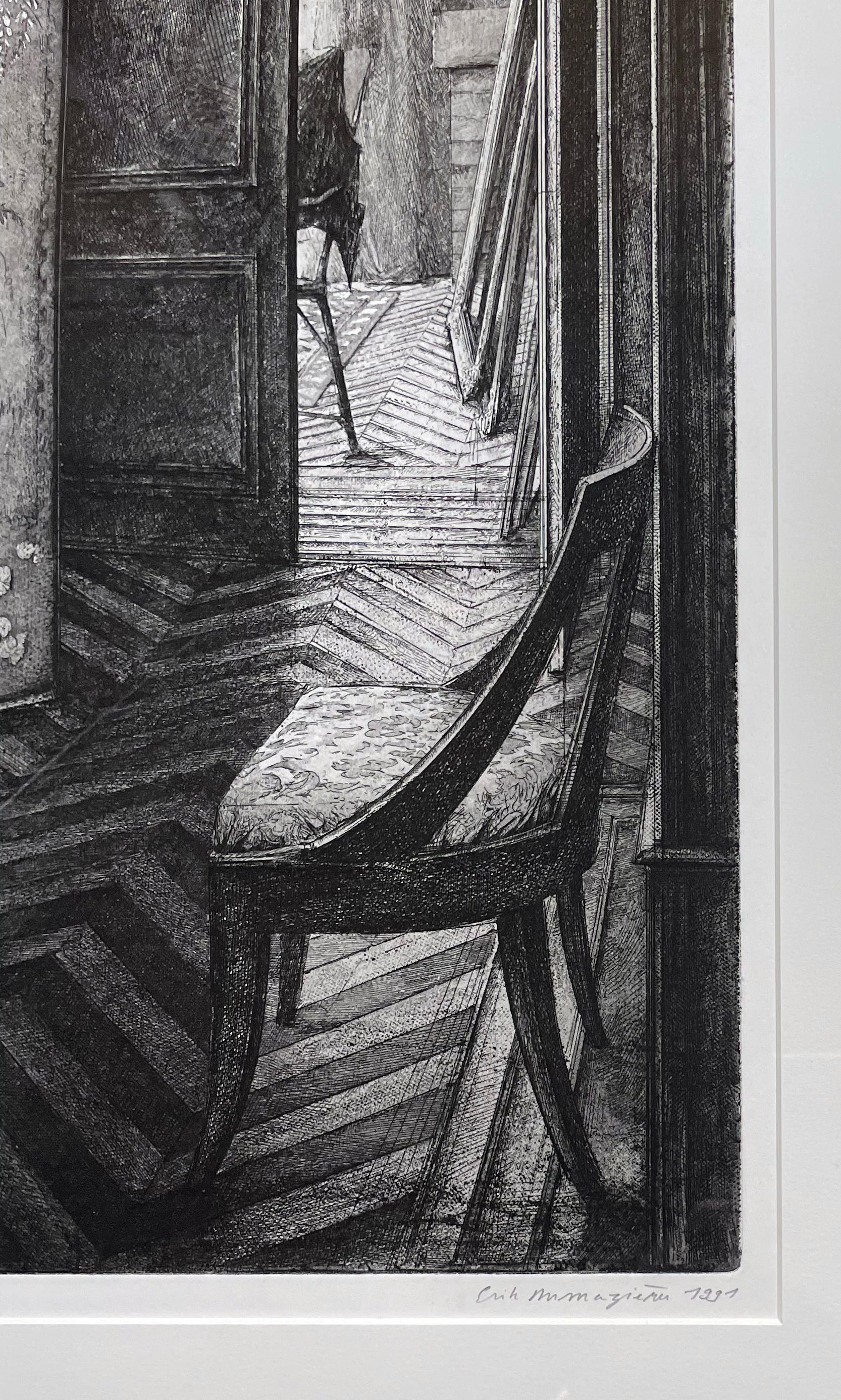 

Medium: Etching, aquatint & roulette
Year: 1991
Image Size: 24.63 X 39.63 inches
Edition Size: 90
Signed and numbered in pencil by the artist

Image of a Paris apartment, showing the artists' mastering of perspective and detail.

Erik Desmazières
