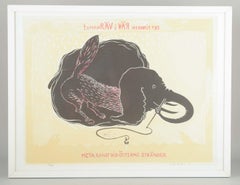 Erik Dietman. Lithograph on paper. Humorous scene with fox and elephant.
