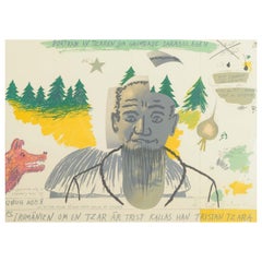 Erik Dietman, Swedish artist. Lithograph on paper titled “Tzar Tristan”.