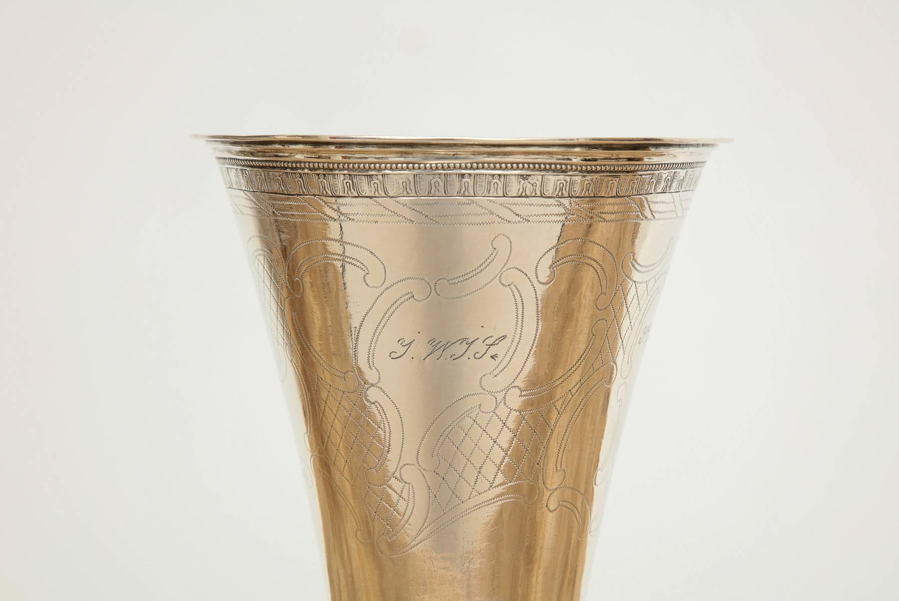 Hand-Crafted Erik Ernander 'Worked ca. 1755', Silver Beaker, Origin: Sweden, Dated 1788 For Sale