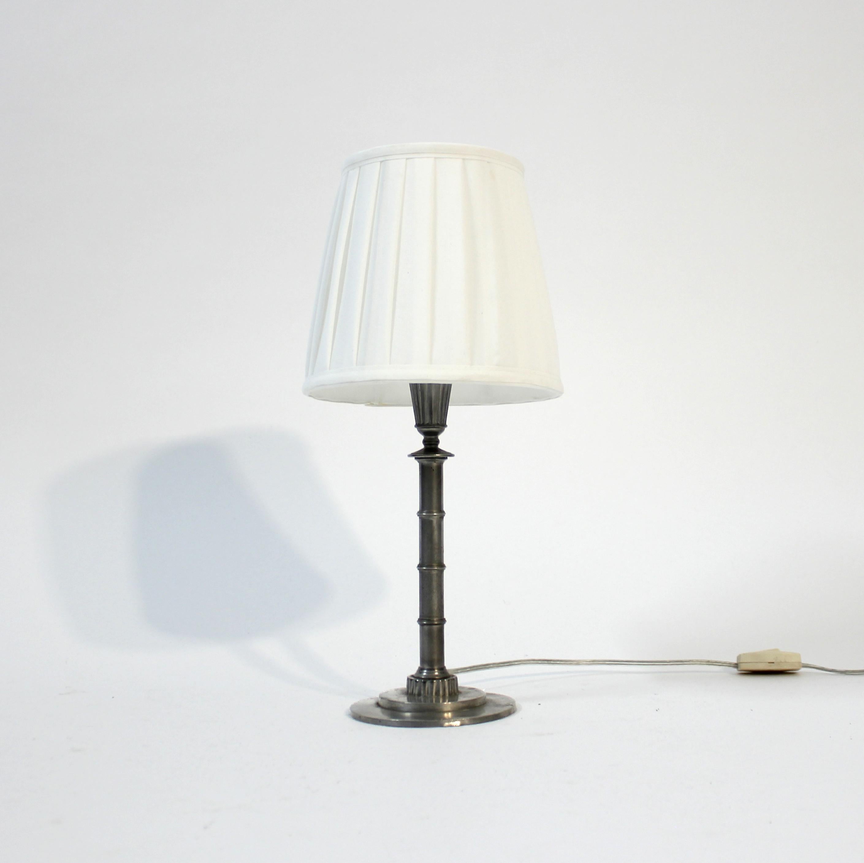 Swedish Erik Fleming, Art Deco pewter table lamp, 1930s For Sale