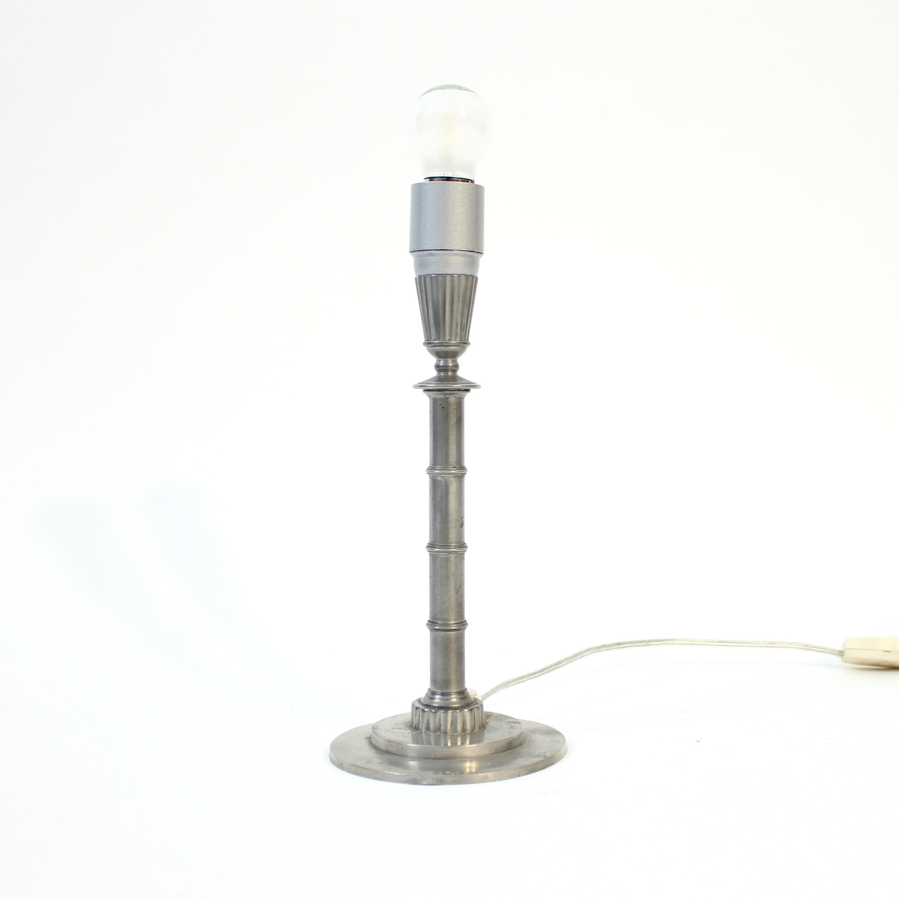 Fabric Erik Fleming, Art Deco pewter table lamp, 1930s For Sale