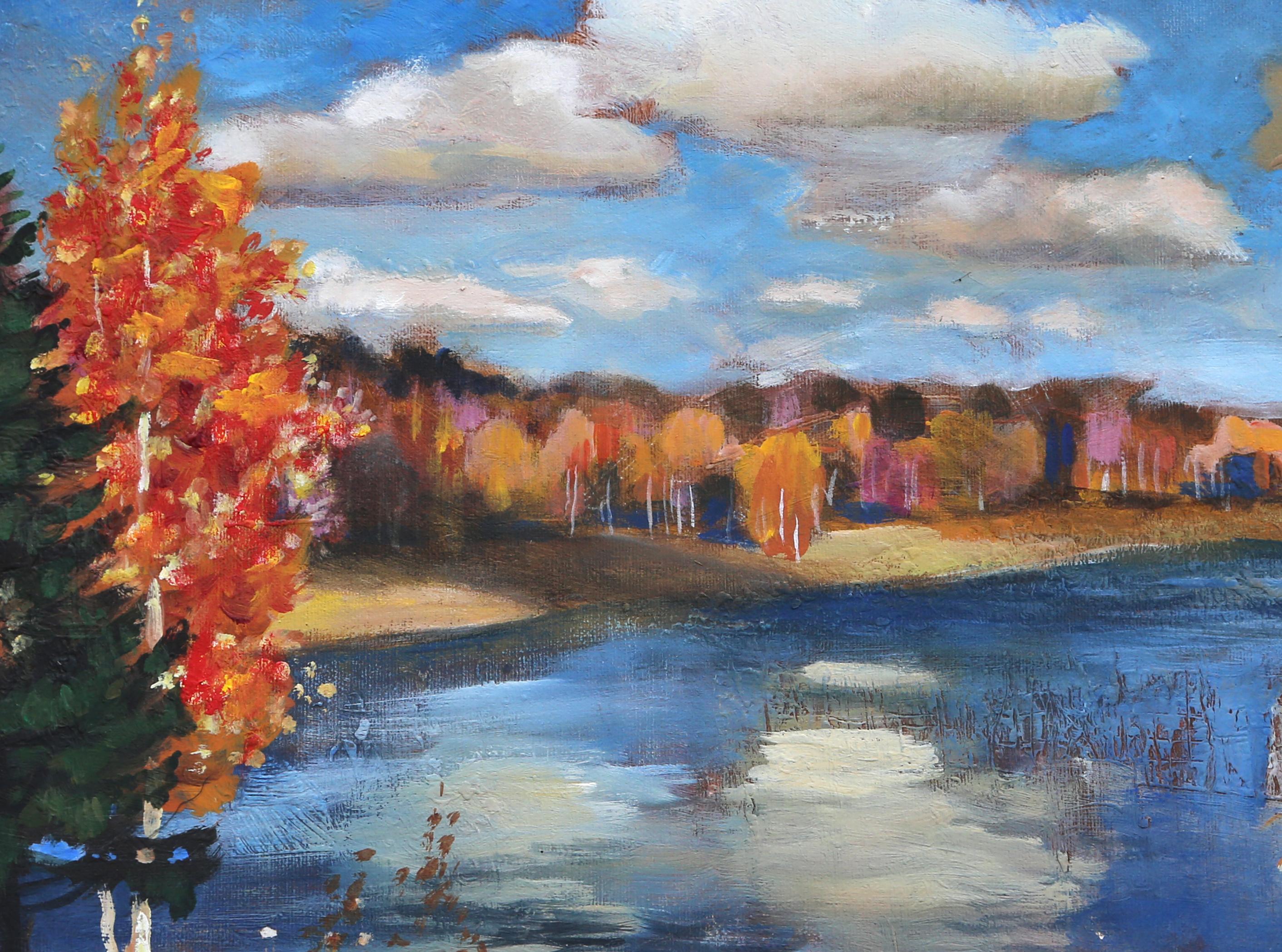 Lake d'automne, peinture acrylique impressionniste d'Erik Freyman en vente 1