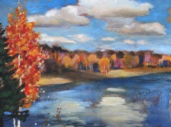 Autumn Lake, Impressionist Acrylic Painting by Erik Freyman