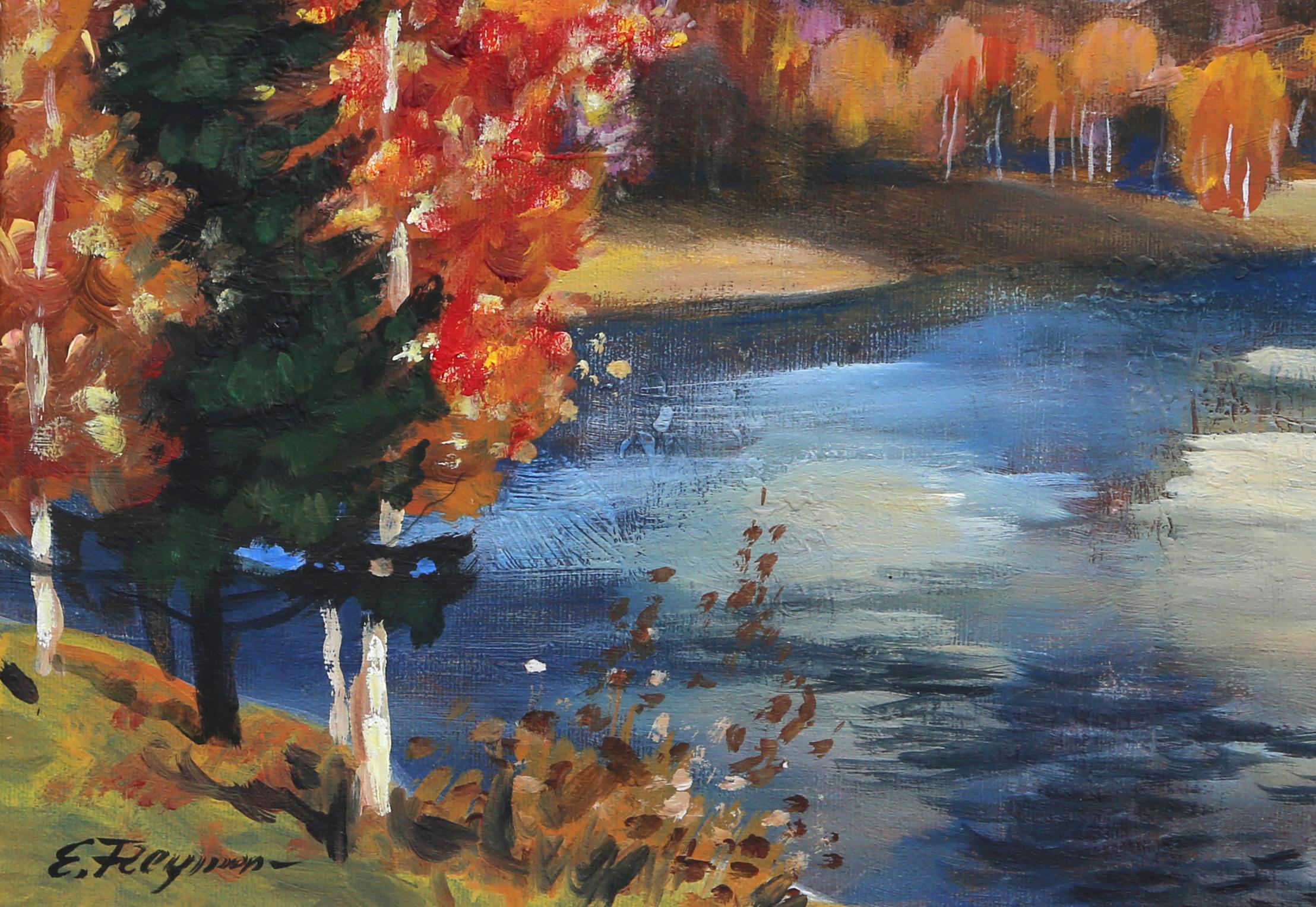 An Impressionist landscape painting of a lake and trees in Autumn by contemporary artist Erik Freyman.  Nicely framed.

Signed lower left
Canvas size: 12 x 16 inches
Frame size: 17.5 x 21.5 inches