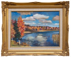 Autumn Lake, Impressionist Acrylic Painting by Erik Freyman