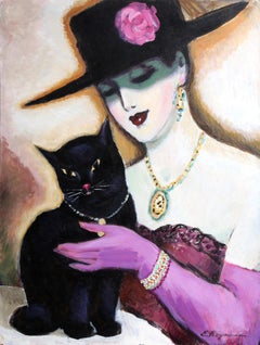 „Black Cat“, signiertes Art-Déco-Ölgemälde von Erik Freyman