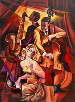 Duet #1, Large Art Deco Painting by Erik Freyman