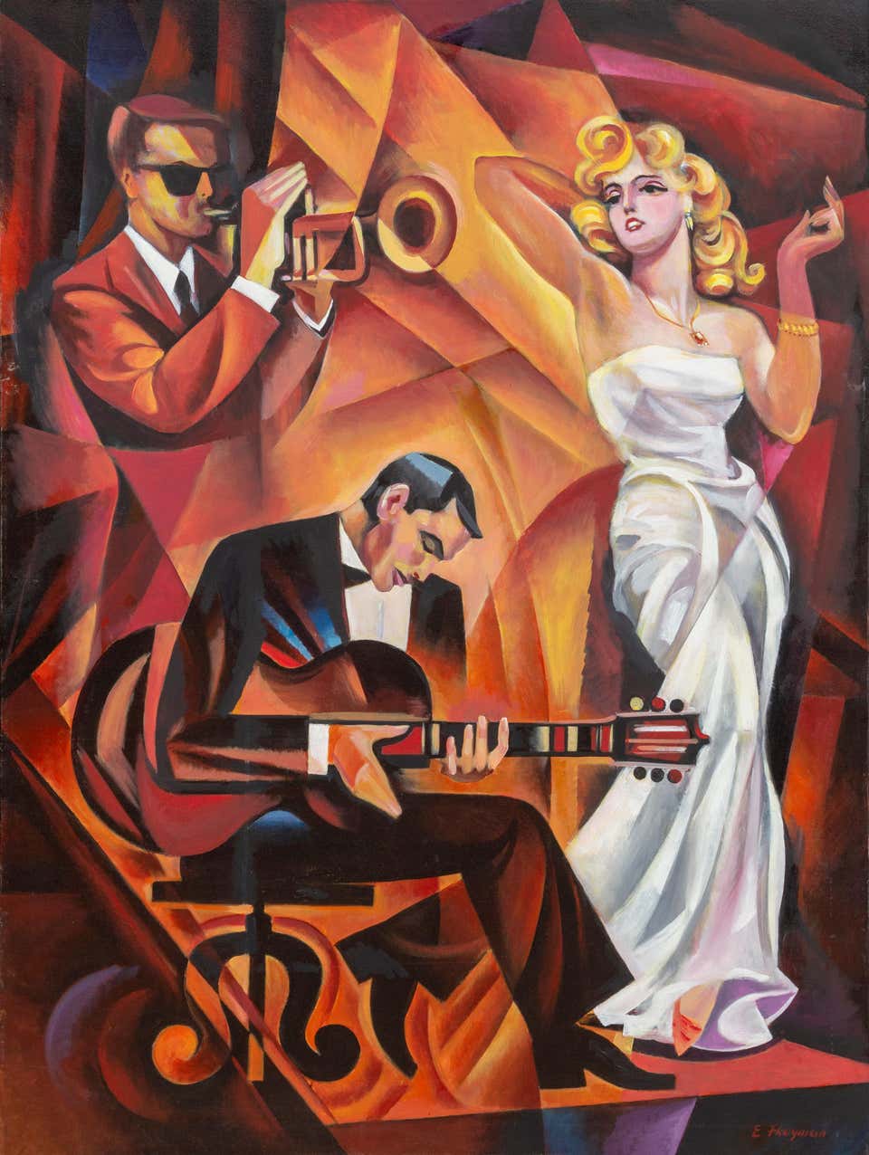 Erik Freyman - Invisible Presence, Art Deco Acrylic Painting on Canvas ...