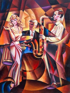 Vintage Duet #3, Large Art Deco Painting by Erik Freyman