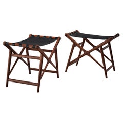 Erik Glemme Pair of Stools in Teak and Black Leather