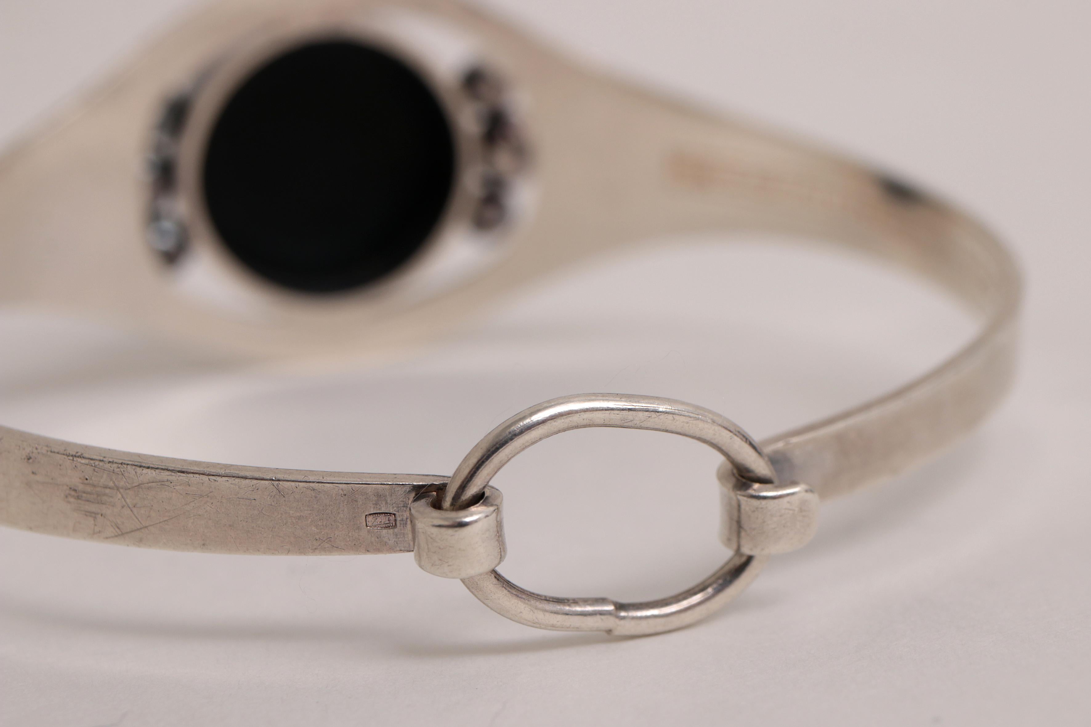 Erik Granit, Vintage Silver Bracelet with Onyx, Modernist, Finland 1974 For Sale 4