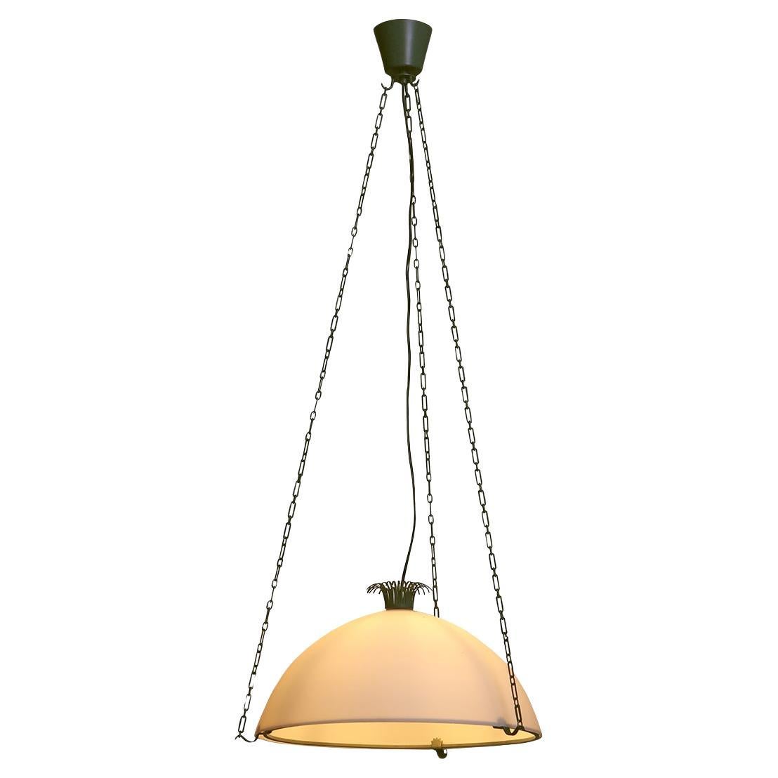 Original Erik Gunnar Asplund "Parachute" Ceiling Lamp in Glass and Steel, 1959 For Sale