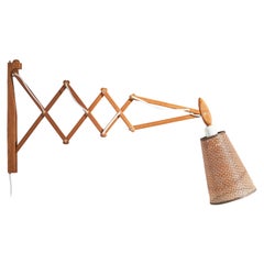 Erik Hansen, Adjustable Wall Light, Rattan, Oak, Denmark, 1960s