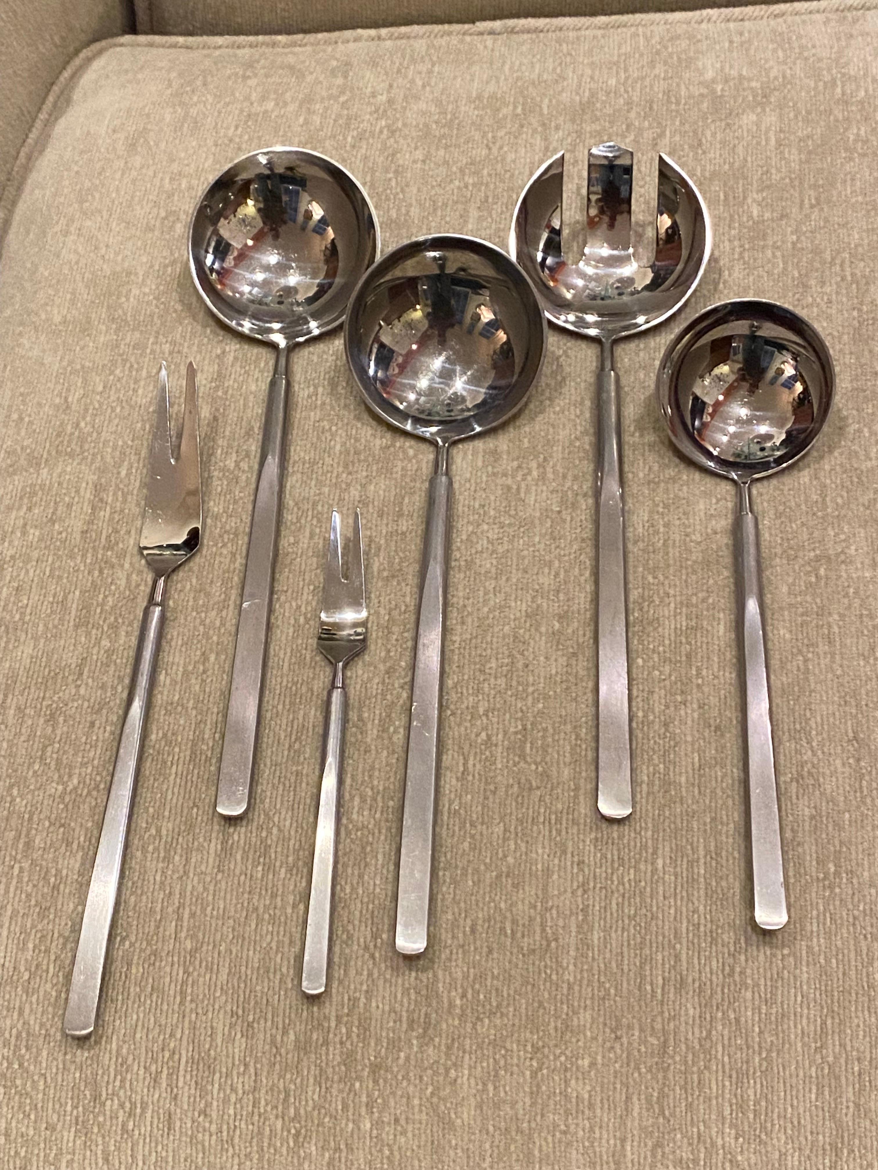 Erik Herlow for Copenhagen Cutlery, massive Stainless Steel Flatware Set.  7 piece place setting for 12!  Plus 10 Butter knives and 6 Large Serving Pieces.  Very Clean Set,  was not a daily use set so very nice original condition!