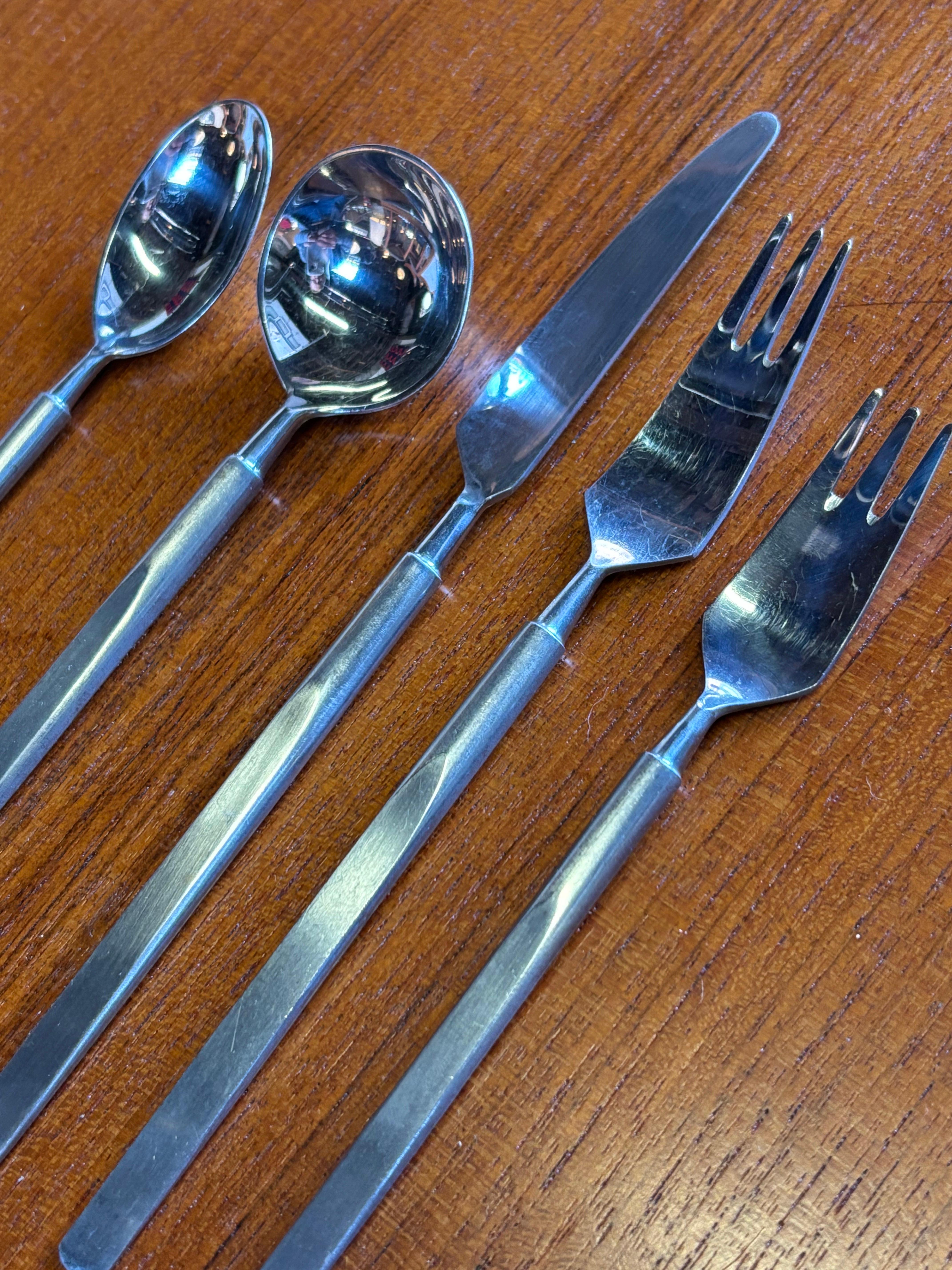 Stainless Steel Erik Herlow Obelisk Stainless Flatware Set for Copenhagen Cutlery For Sale