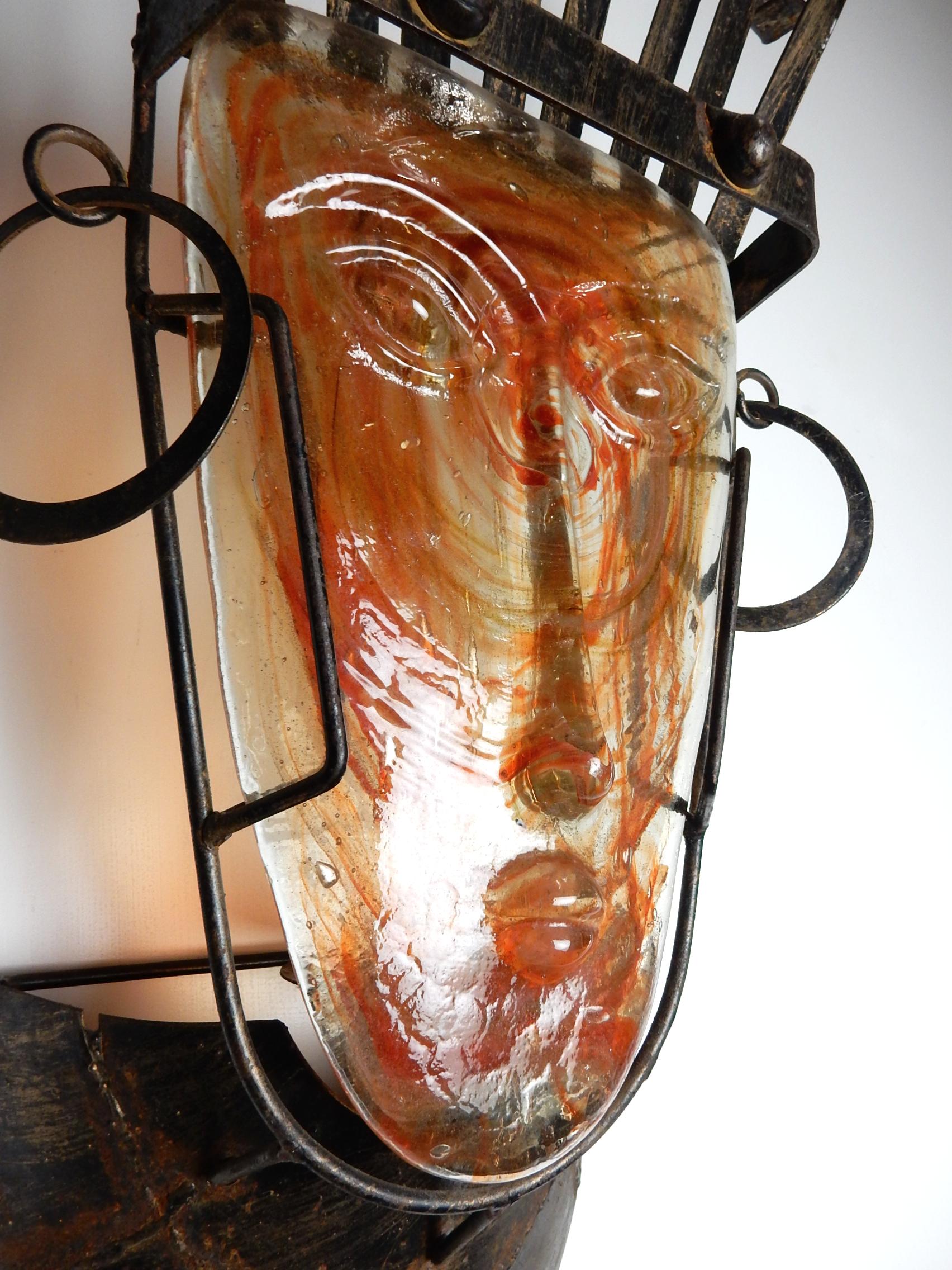 Erik Hoglund (1932-1998) Iron & Art Glass Sculpture Sconce Mid-Century Sweden  In Good Condition For Sale In Las Vegas, NV