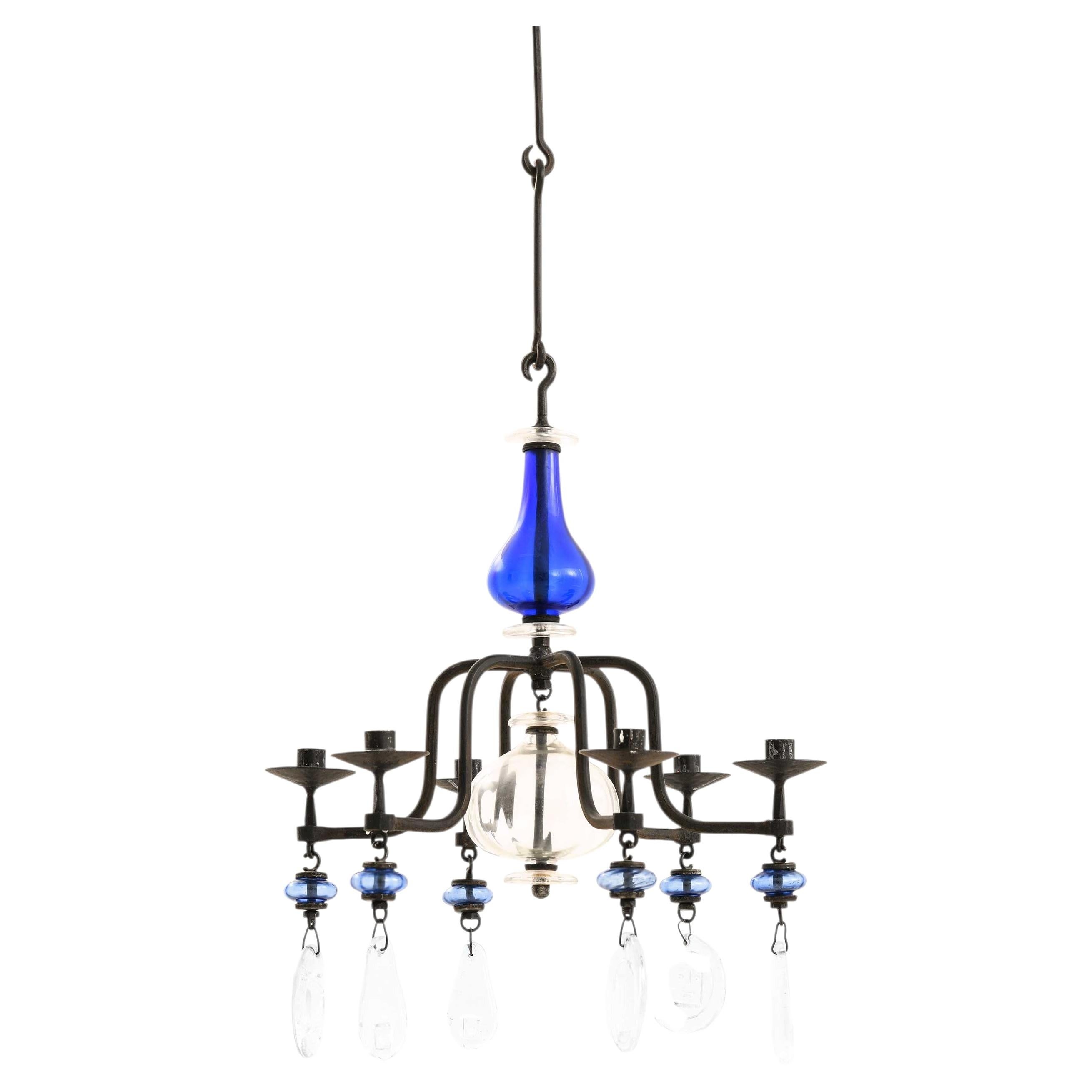 Erik Höglund Candelabra in Glass and Wrought Iron by Boda Glasbruk, 1970s For Sale