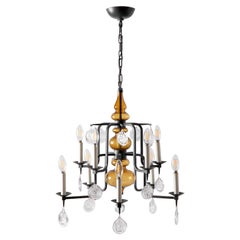 Erik Hoglund Chandelier in Amber Glass for Boda Nova of Denmark 1960s
