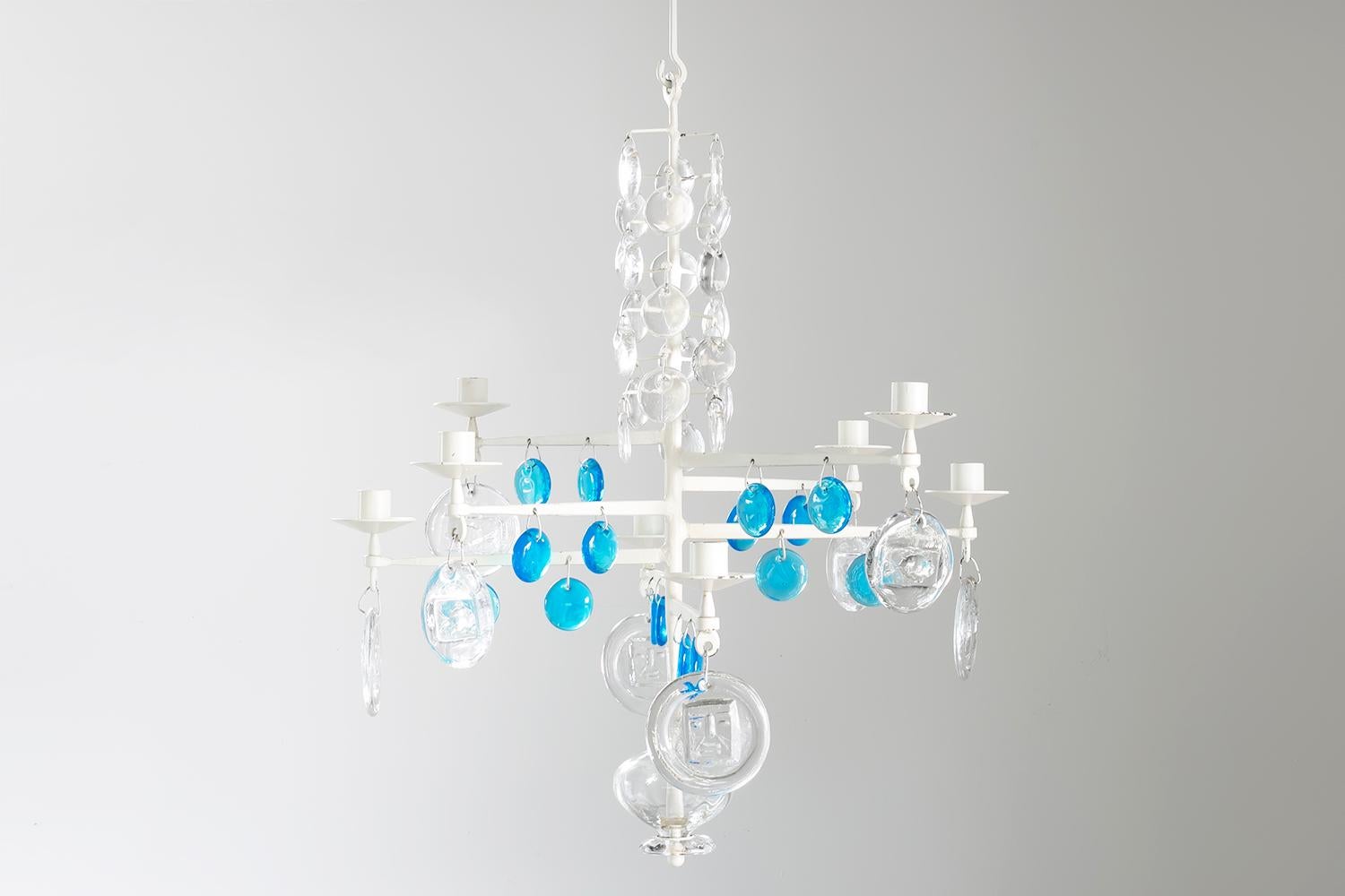 Erik Hoglund / CHANDELIER(WHITE) SH498 / Boda Glasbruk / 1960s For Sale 4