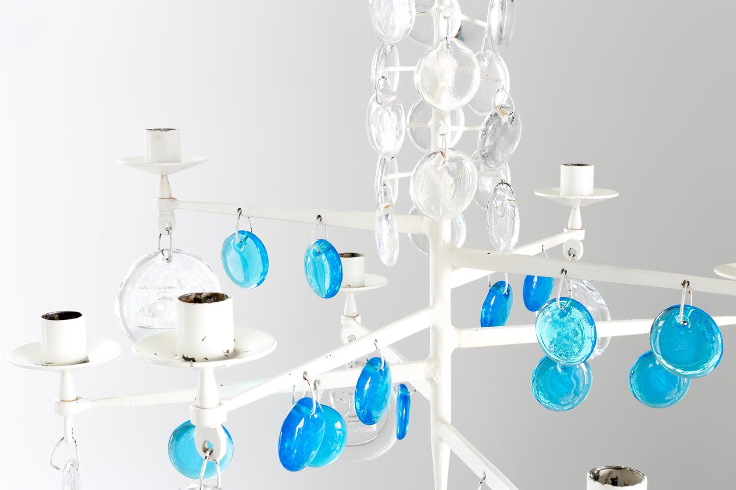 Scandinavian Modern Erik Hoglund / CHANDELIER(WHITE) SH498 / Boda Glasbruk / 1960s