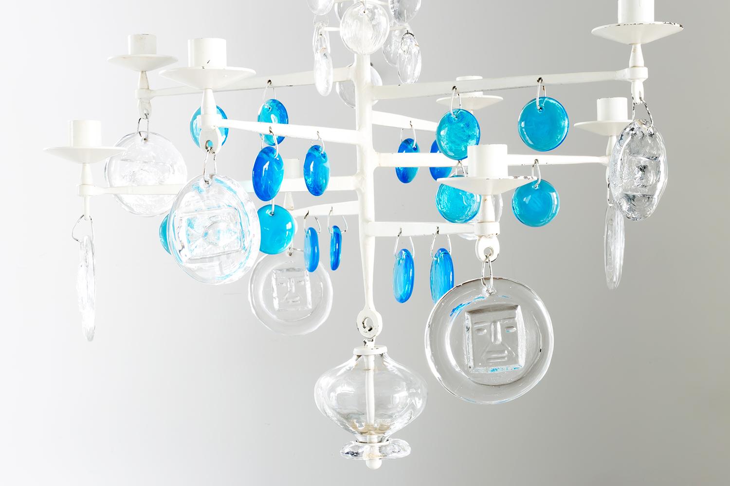 Erik Hoglund / CHANDELIER(WHITE) SH498 / Boda Glasbruk / 1960s In Good Condition For Sale In Shibuya-Ku, JP