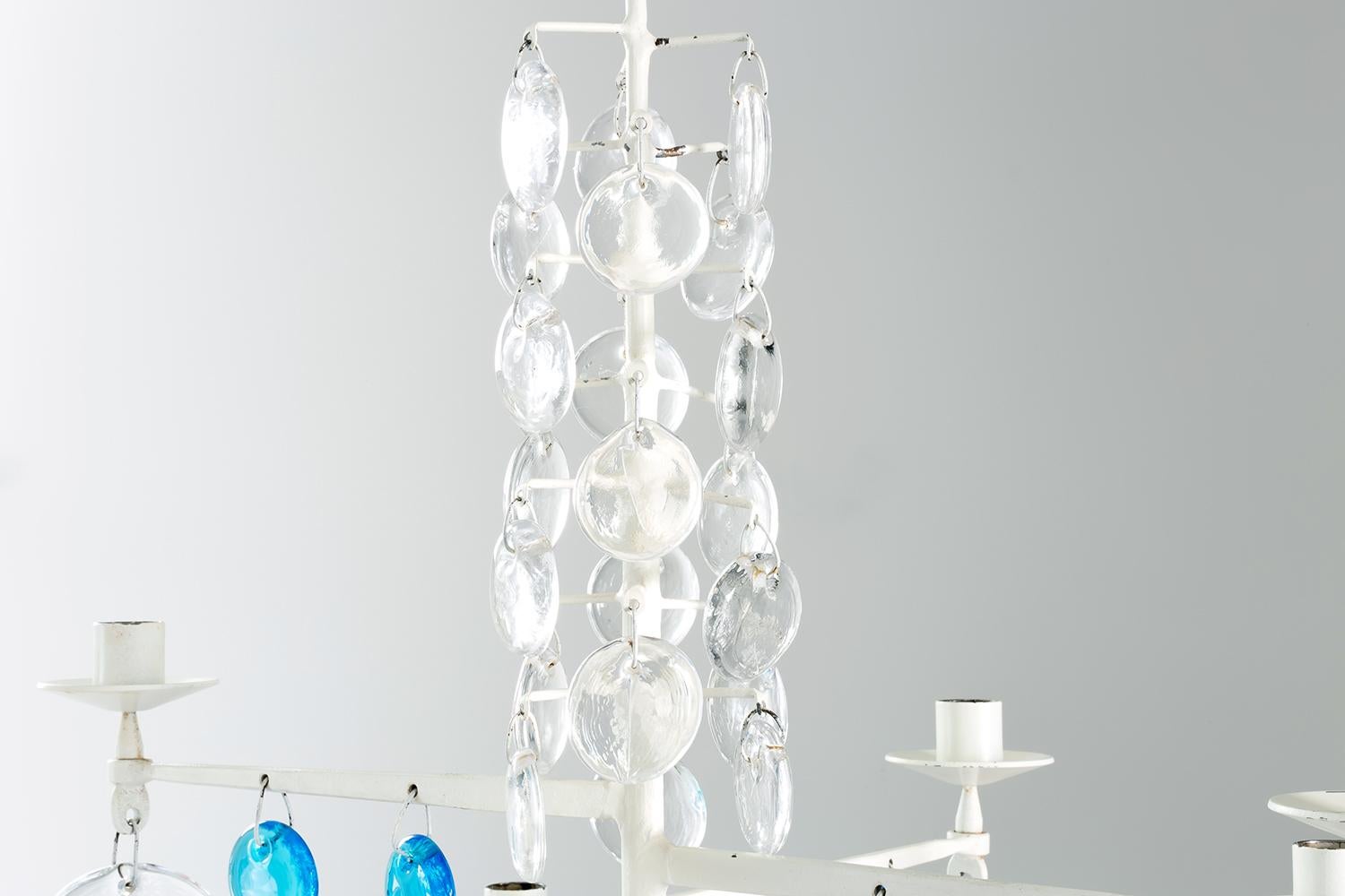 Mid-20th Century Erik Hoglund / CHANDELIER(WHITE) SH498 / Boda Glasbruk / 1960s For Sale