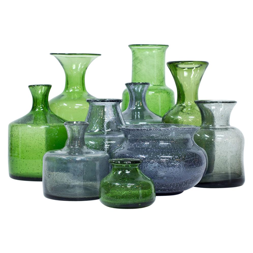 Erik Höglund Collection of 10 Glass Vases, Sweden, 1950s