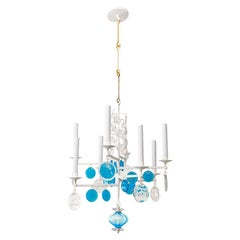 Vintage Erik Hoglund Scandinavian Electrified 8-arm Iron, Clear, Blue Crystal Chandelier